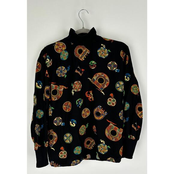 Crisca Abstract Fish Long Sleeve Turtleneck Shirt Womens Size 40 Canada Flawed - Picture 1 of 15